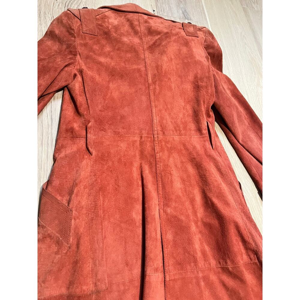 1970s Vintage Cognac Suede Leather Duster Coat Sz 10 Made in Brazil Streetwear - Picture 9 of 16